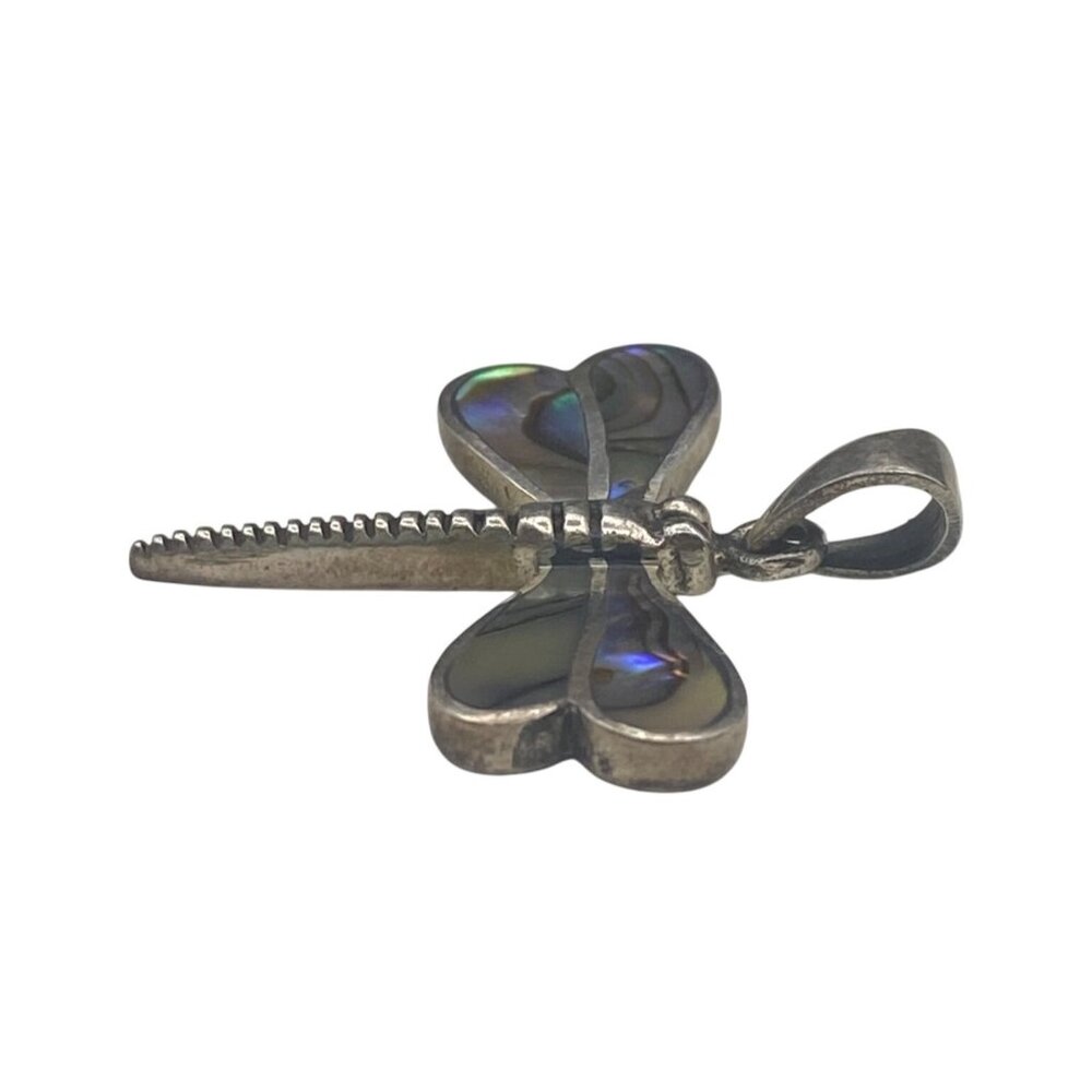 Sterling Silver 925 Dragonfly Pendant Necklace Abalone Shell 18" Chain 4.67g - Picture 12 of 12